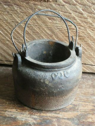 Antique 2 Part No.  000 Melting Pot Smelting Foundry Glue Pan Vintage Cast Iron