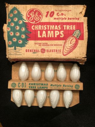 Vintage In Package Ge C 9 1/2 White Swirl Christmas Tree Lamps Light Bulbs