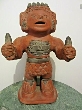 12 " Tall Mexico Terracotta Red Clay Pottery Statue Aztec Figure