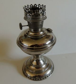Aladdin Vtg Nickel Plate Oil Lamp W/ Flame Spreader Model 6 Burner Antique 1915