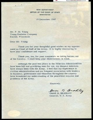 General Omar Bradley Jsa Signed 1947 Letter Autograph