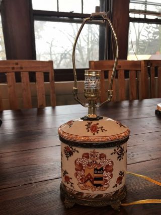 Vintage Asian Painted Ceramic Table Lamp Floral Design Ornate Base And Trim