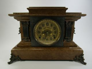 Antique Seth Thomas Adamantine Mantle Clock With Egyptian Lion 