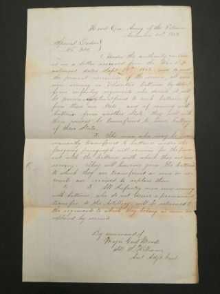 1863 Civil War Document,  Army Of Potomac Special Orders,  Signed