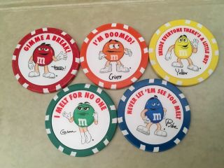 M&m’s World Las Vegas,  Nv X5 Rainbow Red Orange Yellow Green Blue Poker Chip Set
