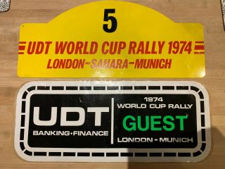 Vintage Udt World Cup Rally 1974 Tinplate Sign & Sticker Motor Racing Car Badge