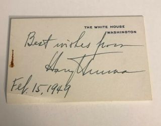 Harry Truman White House Card Signed As President - Dated 1949 - Rare Format