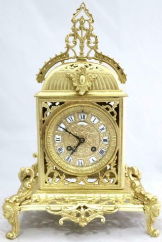 Antique French Mantle Clock Bronze Pierced Cubed Shape 8Day 1880 ' s Bell Striking 2