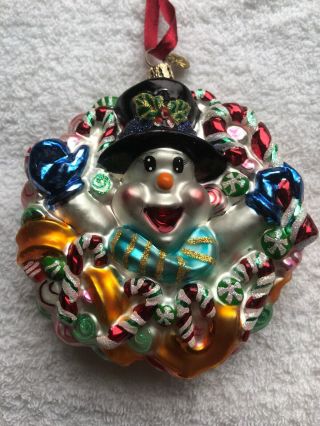 Christopher Radko Chillin’ Treats Ornament Snowman In Wreath Christmas