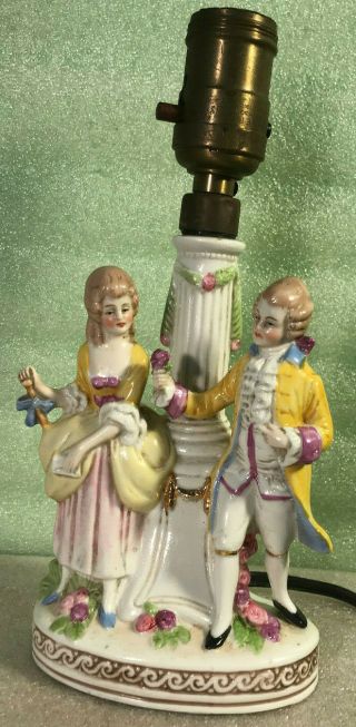 Vintage Porcelain Figural Boudoir Lamp Courting Couple Man Woman Germany 15557 2