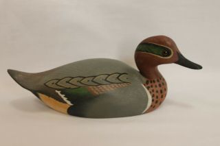 William Wm H Cranmer Wood Carving Duck Decoy Vintage Green Winged Teal Male