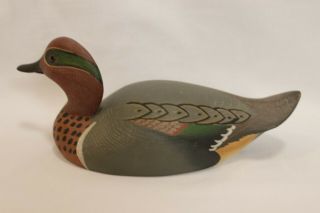 William Wm H Cranmer Wood Carving DUCK DECOY Vintage Green Winged Teal Male 2