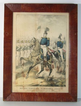 1846 Mexican War Winfield Scott Currier & Ives Colored Stone Lithograph Print
