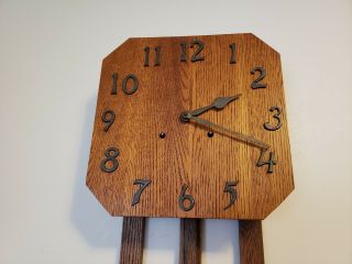 " Ingraham " Mission Style 8 - Day Oak Key Wind Pendulum Wall Clock