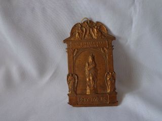 Antique Religious Prayer On A Copper Plaque Over Cardboard