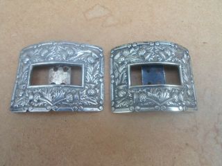 Vintage Victorian ? Scottish Thistle Silver Plated Shoe Dess Buckles