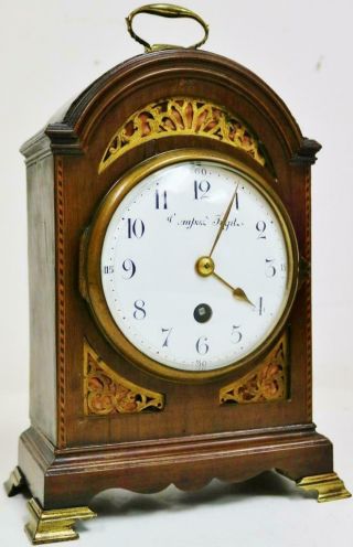 Small Antique 19thc French 8 Day Mahogany Arched Top Timepiece Mantel Clock
