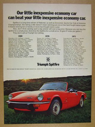 1972 Triumph Spitfire Mark Iv Red Convertible Photo Vintage Print Ad