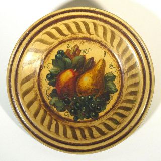Vintage Peter Ompir Hand Painted Tole Ware Plate Fruit Apple Grapes Pear Signed
