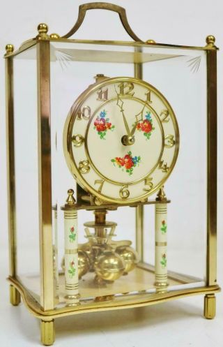 Vintage 400 Day German Anniversary Torsion Mantel Clock Under Glass & Brass Case