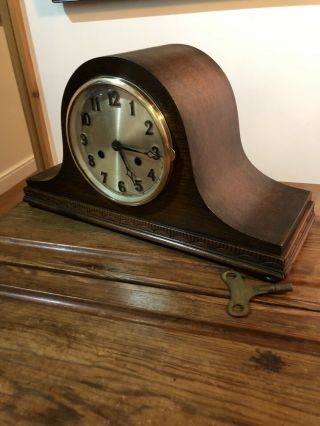 Vintage /antique Mantle Clock.  Napolian Hat 8 Day With Chimes By Urgos C1930s.