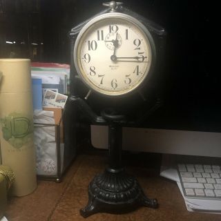 Vintage 1910 Westclox Big Ben Wind Up Alarm Clock / Cast Iron Clock Stand Holder