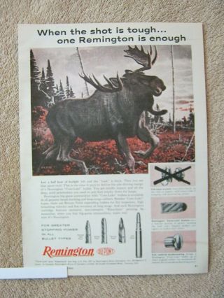Vintage 1960 Remington Big Game Rifle Bullets Ammo Bull Moose Hunting Print Ad