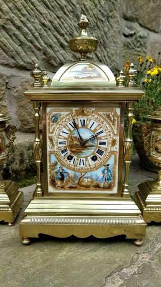 A FRENCH CLOCK SET C1880 PORCELAIN WITH GILT BRASS - QUALITY VG 2