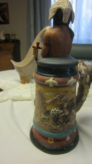 Rare Vintage Ceramic Stein Native American Bust with Buffalo,  Hunt Scenes 2