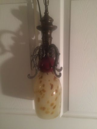 Rare Vintage Mid - Century Modern Brass Glass Hanging Lamp / Fantastic