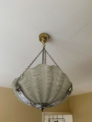 Vintage Art Deco 30 ' s Glass Flycatcher Bowl Hanging Ceiling Light Shade 2