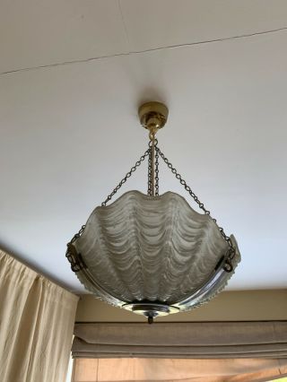 Vintage Art Deco 30 ' s Glass Flycatcher Bowl Hanging Ceiling Light Shade 3