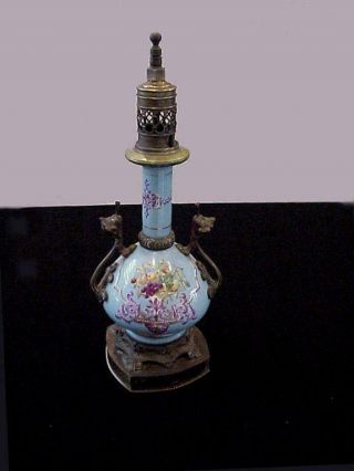 Antique Hand Painted Porcelain & Brass Lamp Base Made Into A Decorative Piece