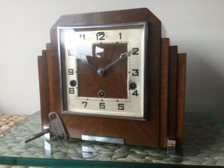 Art Deco Westminster Chiming Clock,  Fully Serviced And Re - Bushed,  With Key