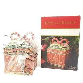 Vintage Fitz And Floyd Regal Holiday Lidded Box With Bow Ceramic Christmas Decor