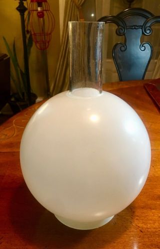 Rare Vintage Round Globe Frosted Milk Glass Lamp Shade 10” Tall X 3 7/8” Fitter