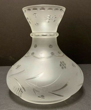 Vintage Oil Lamp Shade Etched & Frosted Clear Glass 6 " Fitter Flower Grapes Dots