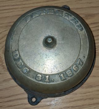 Antique Firestation Bell Patented Dec 31 1867 Brass