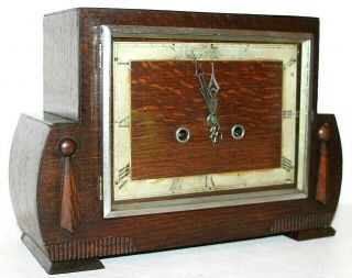 Antique Art Deco Carved Walnut English " Enfield " 8 Day Mantel / Shelf Clock