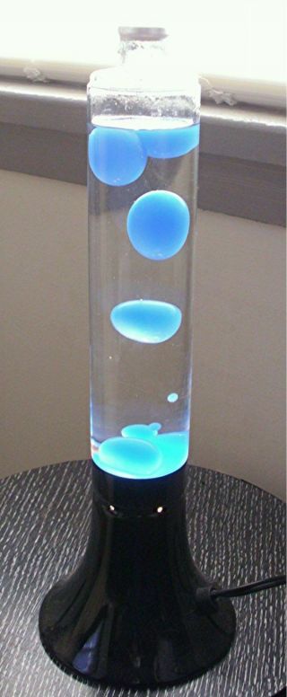 Spencer Gifts Lava Lamp Clear Liquid Sapphire Blue Wax Black Base Orig Box