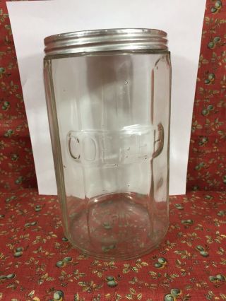 Antique Vintage Hoosier Paneled Glass Coffee Jar Canister & Aluminum Lid 7” Tall