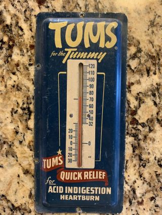 Authentic Vintage Tums For The Tummy Metal Advertising Thermometer
