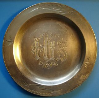 Vintage Communion Plate Church Tray Dish Etched Ihs,  Sick Call,  Last Rites Box