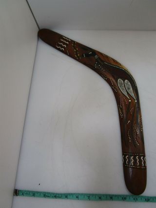 Signed Wiradjuri Hand Painted Australian Boomerang For Display W/ Kangaroo Motif