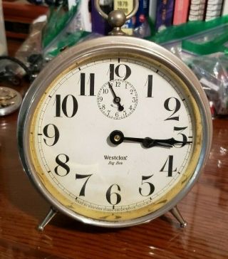 Antique Chrome Westclox Big Ben Peg - Leg Alarm Clock 1918 - 1935,