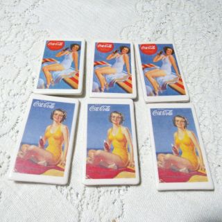Coca Cola Collectible Magnets 6 Porcelain Pin Up Girls Boxed Set 1991