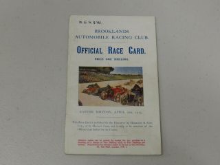 Vintage Brooklands Automobile Racing Club Easter Monday April 2nd 1923 Race Card