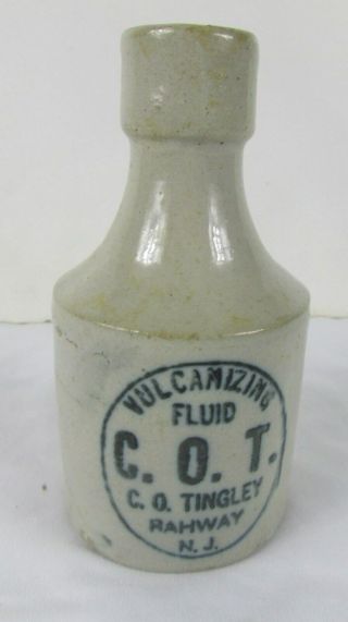Rare Antique Stoneware Pottery Bottle Vulcanizing Fluid Cot Tingley Rahway Nj