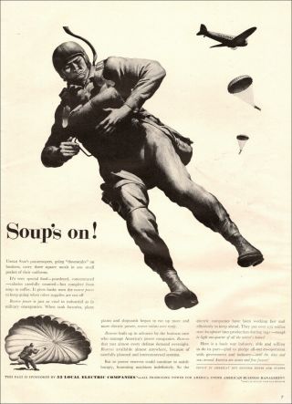 1942 Ww2 Ad 52 Local Independent Electric Companies Art Paratroopers Land 021619