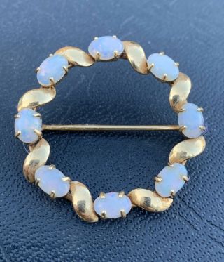 Antique Vintage 14k Gold And Opal Brooch Pin
